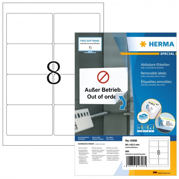 HERMA 10308 SPECIAL Etiketten ablösbar weiß 96,0x63,5 mm