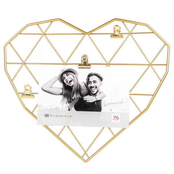 Wired Heart, Drahtherz mit 3 Clips, gold