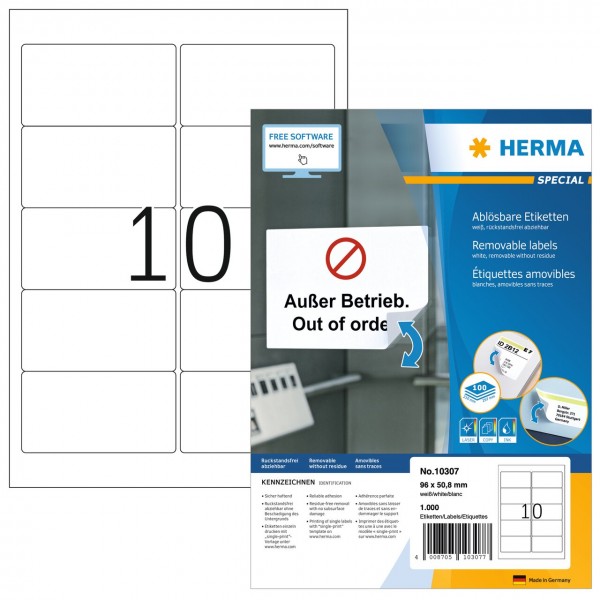 HERMA 10307 SPECIAL Etiketten ablösbar weiß 96,0x50,8 mm
