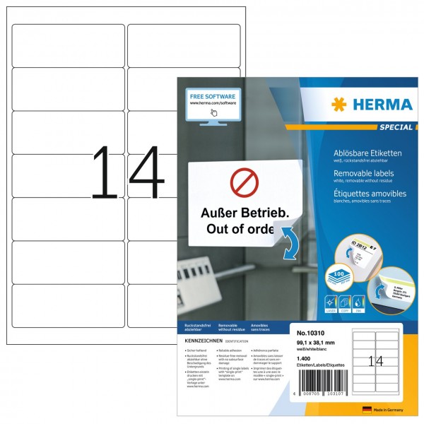 HERMA 10310 SPECIAL Etiketten ablösbar weiß 99,1x38,1 mm