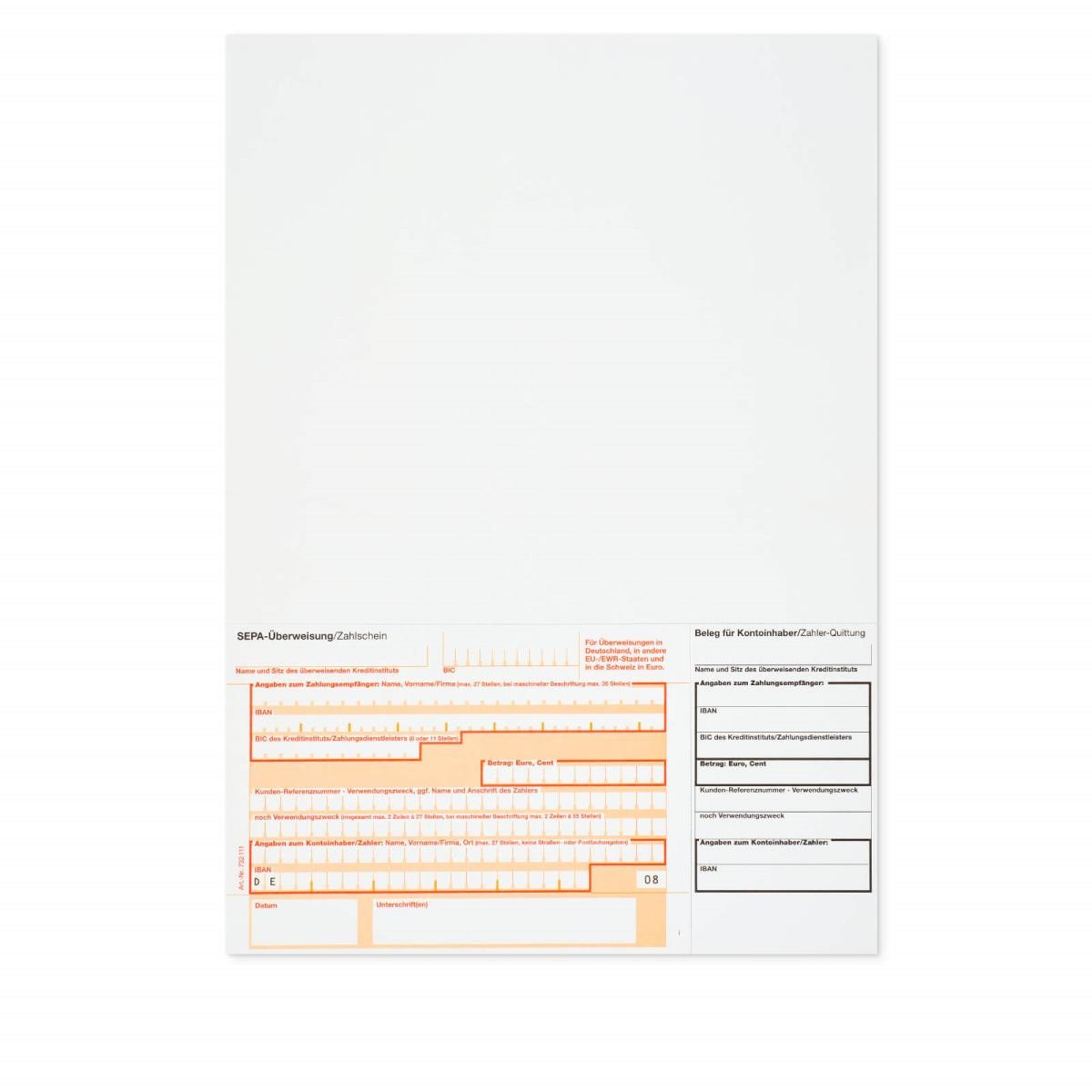 2 Formulare je Vordruck 500 x SEPA Überweisung/Zahlscheine inkl neutral DIN A4 