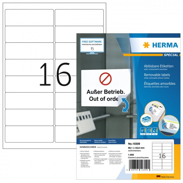HERMA 10309 SPECIAL Etiketten ablösbar weiß 99,1x33,8 mm
